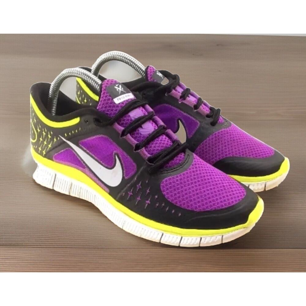 Nike Free Run Laser Purple Volt Black Running Shoes Womens 9 Fast Ship